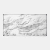 Luxe zilveren folie marmer monogram bureaumat (Voorkant)