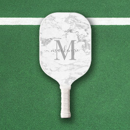 Luxe zilveren folie marmer monogram pickleball paddle