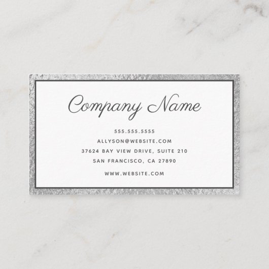 Luxe zilveren folie script visitekaartje (Achterkant)