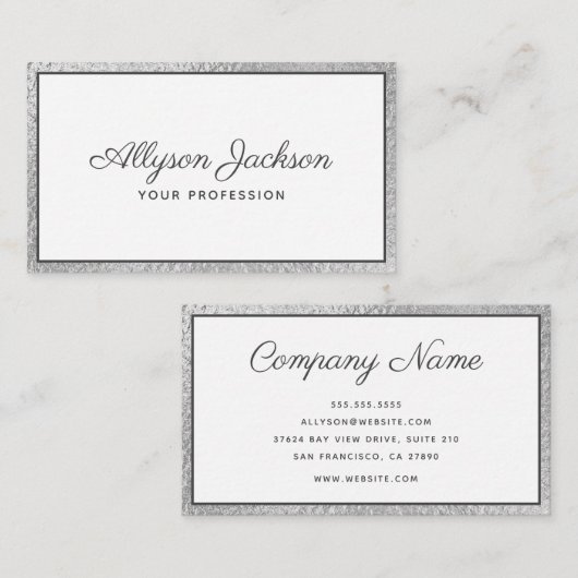 Luxe zilveren folie script visitekaartje (Voorkant / Achterkant)