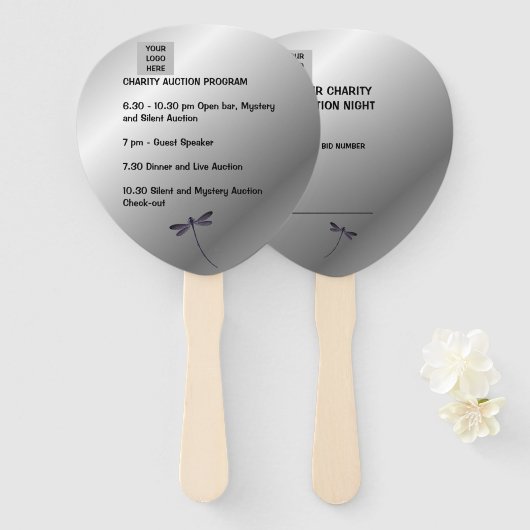 Luxe Zilveren Glans Charity Veiling Handwaaier (Voorkant en achterkant)