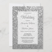 Luxe zilveren glinsterende glitter glamour bruilof kaart (Voorkant)