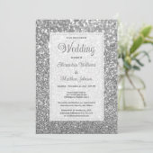 Luxe zilveren glinsterende glitter glamour bruilof kaart (Staand voorkant)