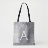 Luxe Zilveren Glitter Glans Elegant Monogram Tote Bag (Voorkant)