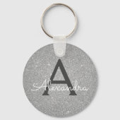 Luxe Zilveren Glitter & Glans Monogram Sleutelhanger (Voorkant)
