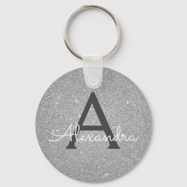 Luxe Zilveren Glitter & Glans Monogram Sleutelhanger