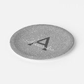 Luxe Zilveren Glitter & Glans Monogram Verjaardag Papieren Bordje (Gekanteld)