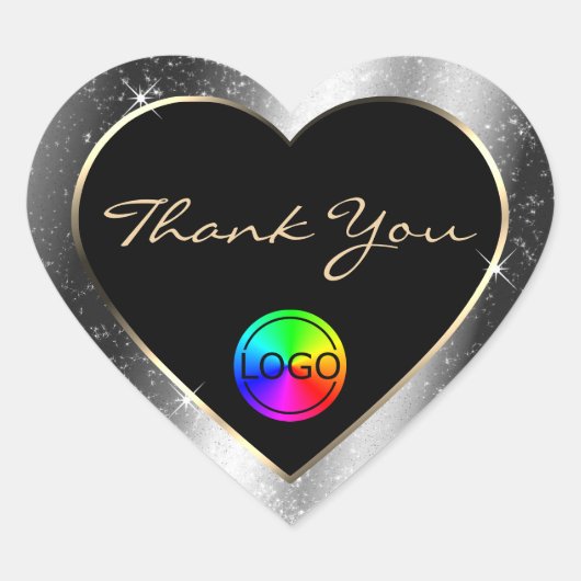 Luxe Zilveren Glitter Kader Bedankt met Logo Hart Sticker (Voorkant)
