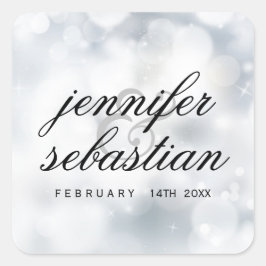 Luxe Zilveren Glitter Lights Bruiloft monogram Vierkante Sticker