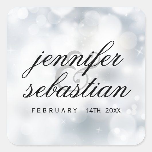 Luxe Zilveren Glitter Lights Bruiloft monogram Vierkante Sticker (Voorkant)