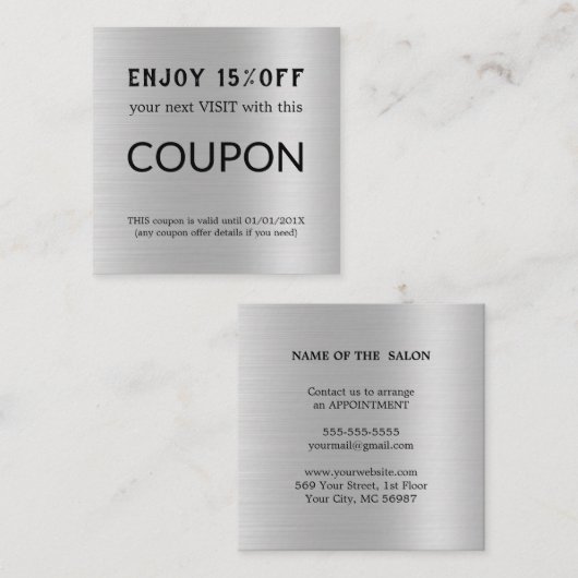 Luxe Zilveren Glitter Salon Benodigdheden Kortingskaartje (Voorkant / Achterkant)