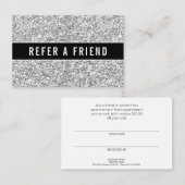 Luxe Zilveren Glitter Salon Referral Klant Visitekaartje (Voorkant / Achterkant)
