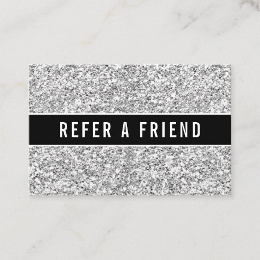 Luxe Zilveren Glitter Salon Referral Klant Visitekaartje (Voorkant)