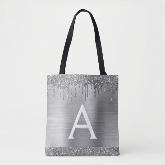 Luxe Zilveren Glitter Sparkle Elegant Monogram Tote Bag (Voorkant)