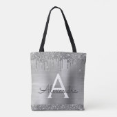 Luxe Zilveren Glitter Sparkle Elegant Monogram Tote Bag (Achterkant)