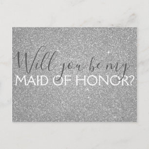 Luxe Zilveren Glitter & Sparkle Maid of Honor Uitnodiging Briefkaart