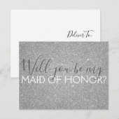 Luxe Zilveren Glitter & Sparkle Maid of Honor Uitnodiging Briefkaart (Voorkant / Achterkant)