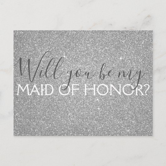 Luxe Zilveren Glitter & Sparkle Maid of Honor Uitnodiging Briefkaart (Voorkant)