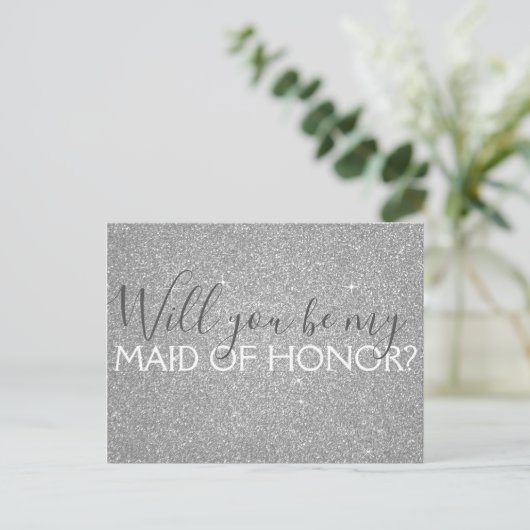 Luxe Zilveren Glitter & Sparkle Maid of Honor Uitnodiging Briefkaart (Staand voorkant)