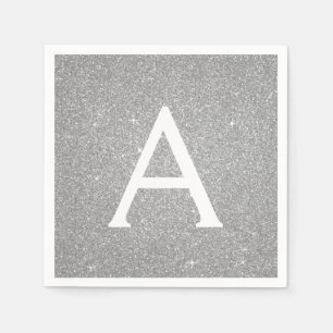Luxe Zilveren Glitter & Sparkle Monogram Birthday Servet