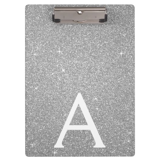 Luxe Zilveren Glitter & Sparkle Monogram School Klembord (Voorkant)