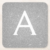 Luxe Zilveren Glitter & Sparkle Monogram Verjaarda Kartonnen Onderzetters (Voorkant)