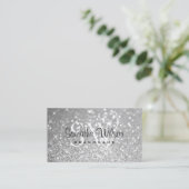 Luxe Zilveren Glitter Sparkle Stars Monogram Smart Visitekaartje (Staand voorkant)