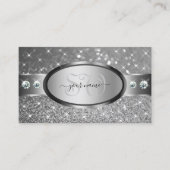 Luxe zilveren glitter sterren diamanten en monogra visitekaartje (Voorkant)