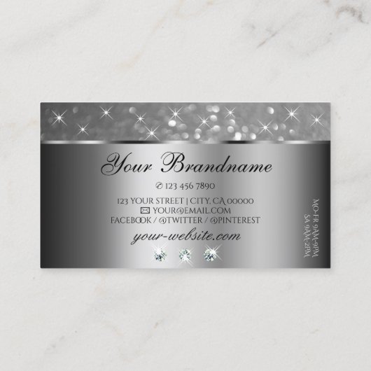 Luxe Zilveren Glitter Sterren Diamanten Ovaal Vorm Visitekaartje (Achterkant)