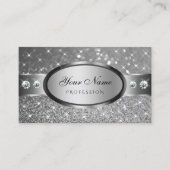 Luxe Zilveren Glitter Sterren Diamanten Ovaal Vorm Visitekaartje (Voorkant)