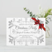 Luxe Zilveren Glitter Xmas Vakantie Rood Lint Kaart (Staand voorkant)