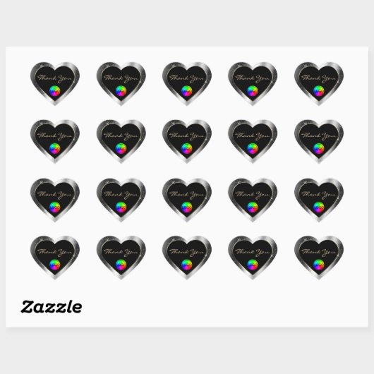Luxe zilveren glitterlijst bedankt met logo hart sticker (Vel)