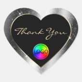 Luxe zilveren glitterlijst bedankt met logo hart sticker (Voorkant)