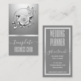 Luxe zilveren kalligrafie  bloemenkrans visitekaartje