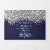 Luxe Zilveren Marine Glitter Registry Detail RSVP Drieluik Uitnodiging (Cover)