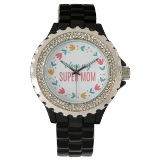 Luxe zilveren metalen schakel I Love My Super Mom Horloge
