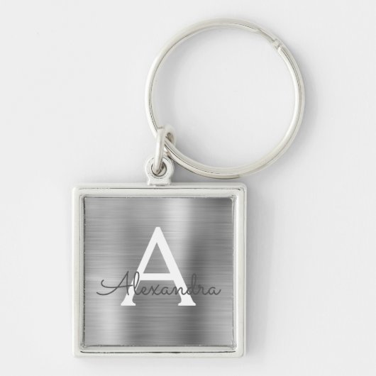 Luxe zilveren namaak roestvrij staal monogram sleutelhanger (Voorkant)