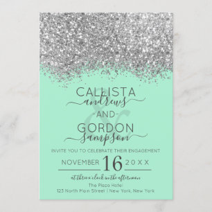 Luxe Zilveren Neo Mint Glitter Confetti Verloving Kaart