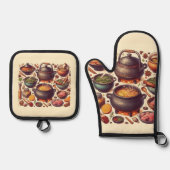 Luxe zilveren ovenhandschoen met "CAMADO" design Ovenwant & Pannenlap Set (Voorkant)