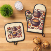 Luxe zilveren ovenhandschoen met "CAMADO" design Ovenwant & Pannenlap Set (Top down)