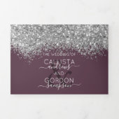 Luxe Zilveren Paarse Glitter Registry Detail RSVP Drieluik Uitnodiging (Cover)