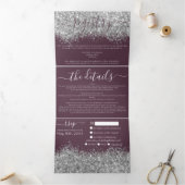 Luxe Zilveren Paarse Glitter Registry Detail RSVP Drieluik Uitnodiging (Binnen)