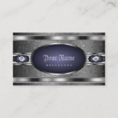 Luxe Zilveren Patroon Blauw met Faux Diamonds Visitekaartje (Voorkant)