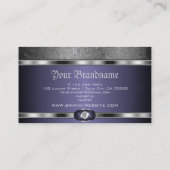 Luxe Zilveren Patroon Blauw met Faux Diamonds Visitekaartje (Achterkant)