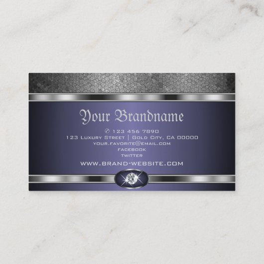 Luxe Zilveren Patroon Blauw met Faux Diamonds Visitekaartje (Achterkant)