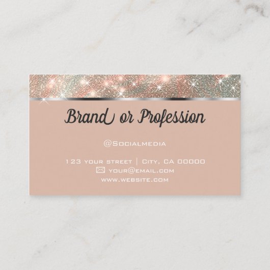 Luxe zilveren perzik gemarmerde glitter glanzende  visitekaartje (Achterkant)