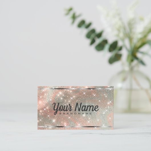 Luxe zilveren perzik gemarmerde glitter glanzende  visitekaartje (Staand voorkant)