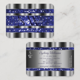 Luxe zilveren Royal Blue Sparkle Glitter Monogram Visitekaartje