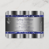 Luxe zilveren Royal Blue Sparkle Glitter Monogram Visitekaartje (Achterkant)