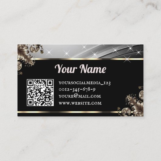 Luxe Zilveren Roze Rose Glitter Sterren QR Code Lo Visitekaartje (Achterkant)